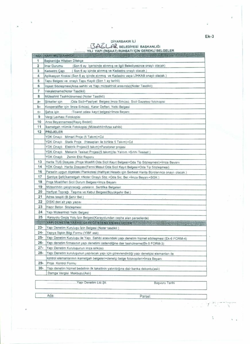 Yapi Kullanma Iskan Ruhsati Icin Gerekli Belgeler Diyarbakir Baglar Ilce Belediye Baskanligi